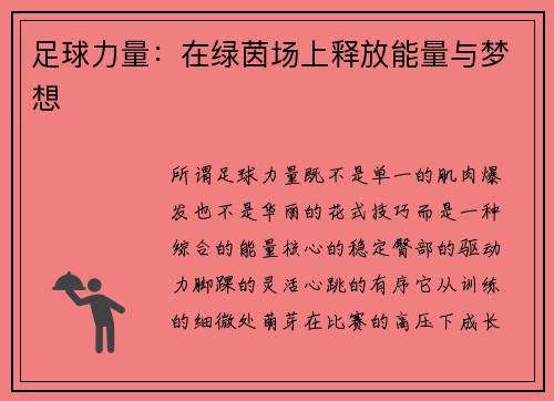 足球力量：在绿茵场上释放能量与梦想