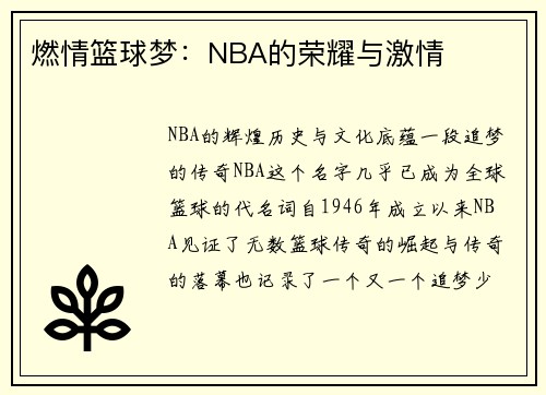 燃情篮球梦：NBA的荣耀与激情